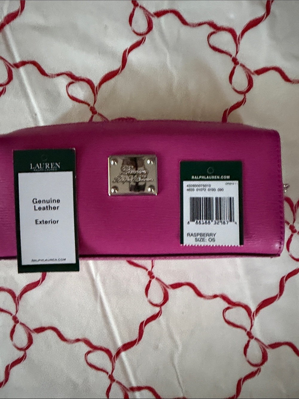 NWT Lauren Ralph Lauren Raspberry Leather Wallet with Metal Logo Plate